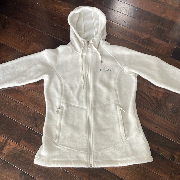 Columbia full zip hooded fleece jacket Cream Womens size M Warm Comfy Neutral - Picture 3 of 12